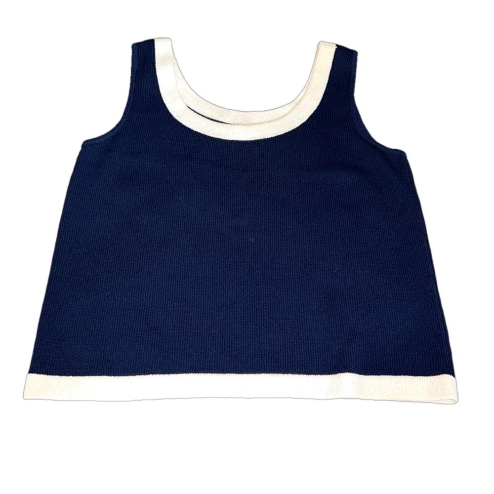 St. John Knit Sweater Blue and White Tank Top Size Medium